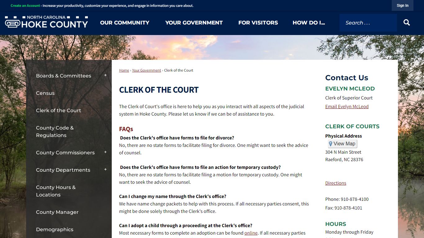 Clerk of the Court | Hoke County, NC - Official Website